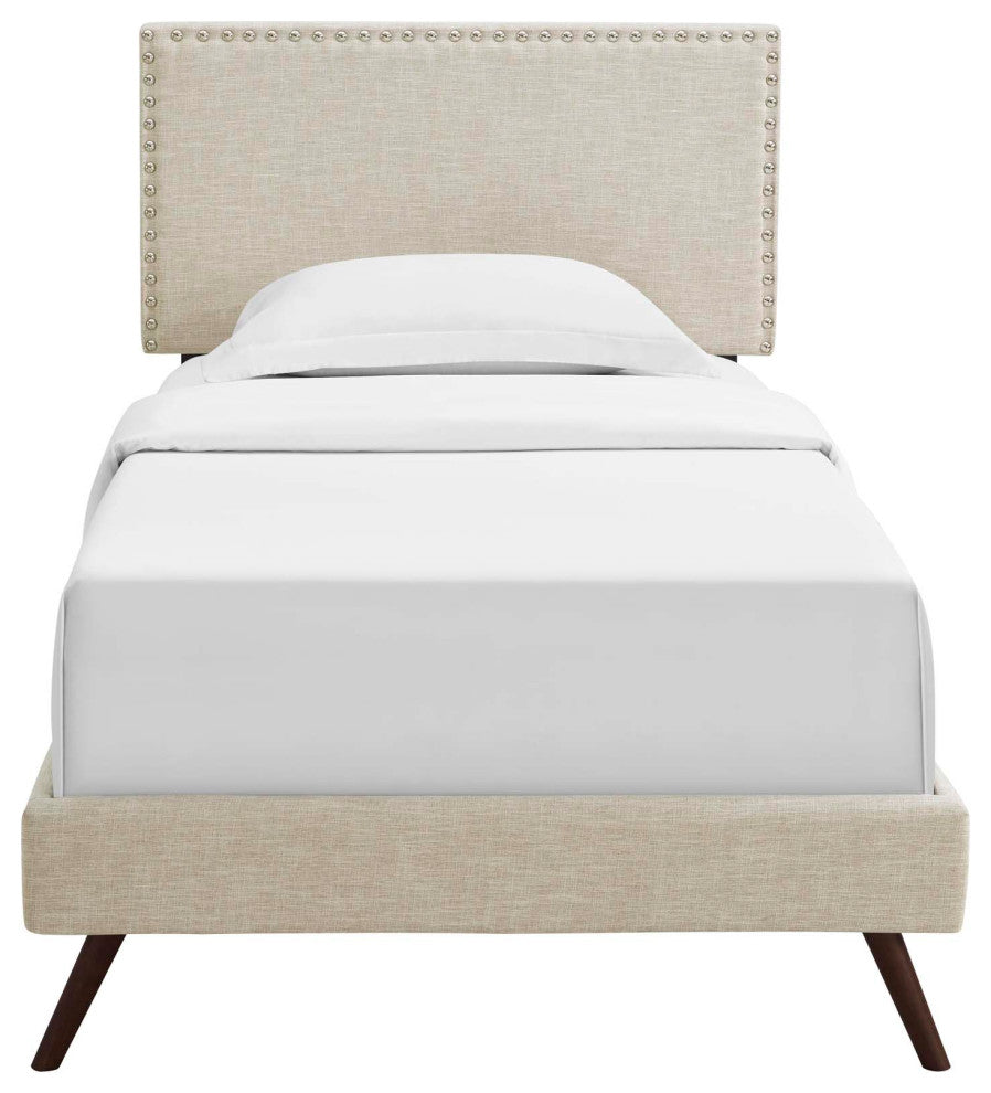 Modway Macie Twin Platform Bed With Round Splayed Legs, Beige