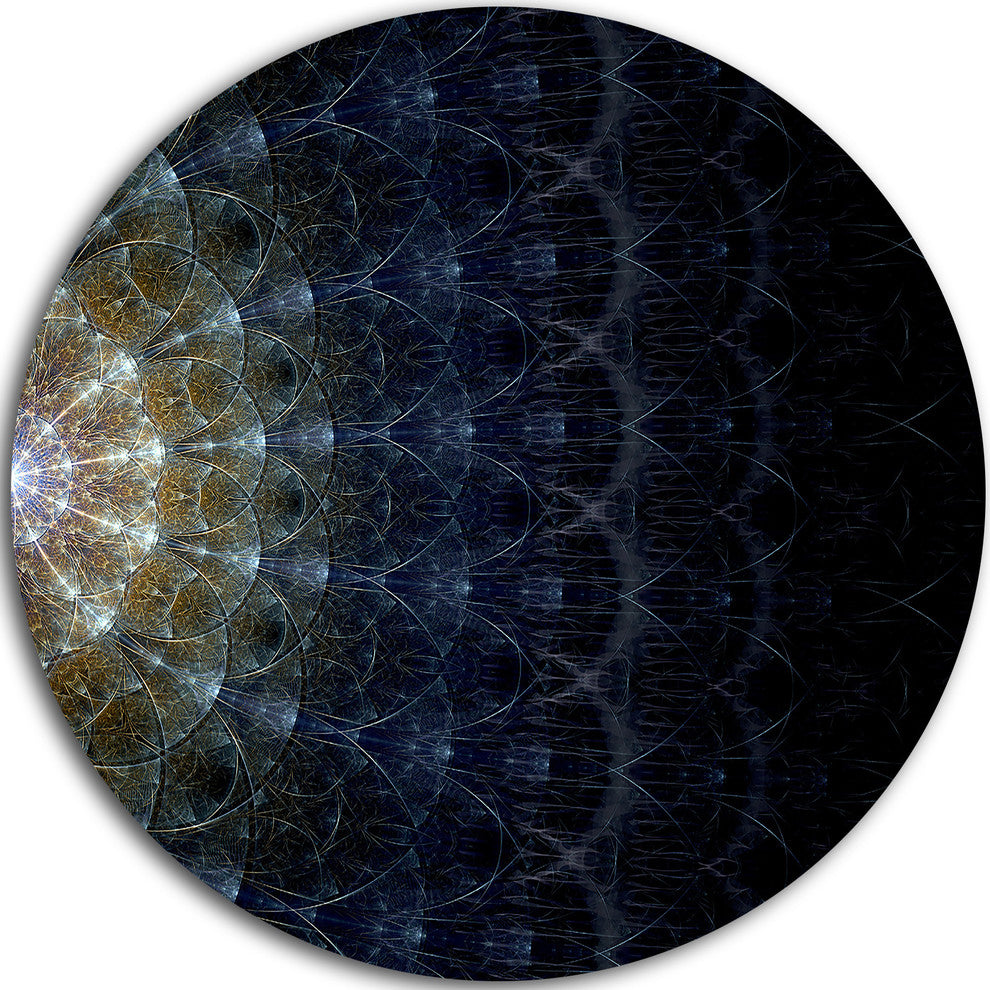 Symmetrical Blue Silver Fractal Flower, Digital Art Round Wall Art, 23"