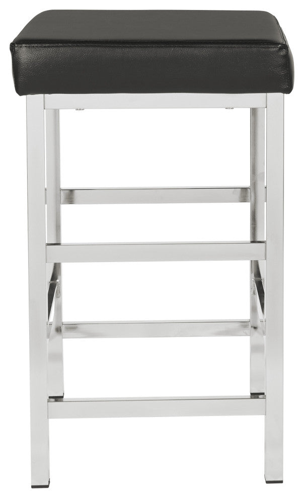 26" Chrome Backless Stool With Black Fabric