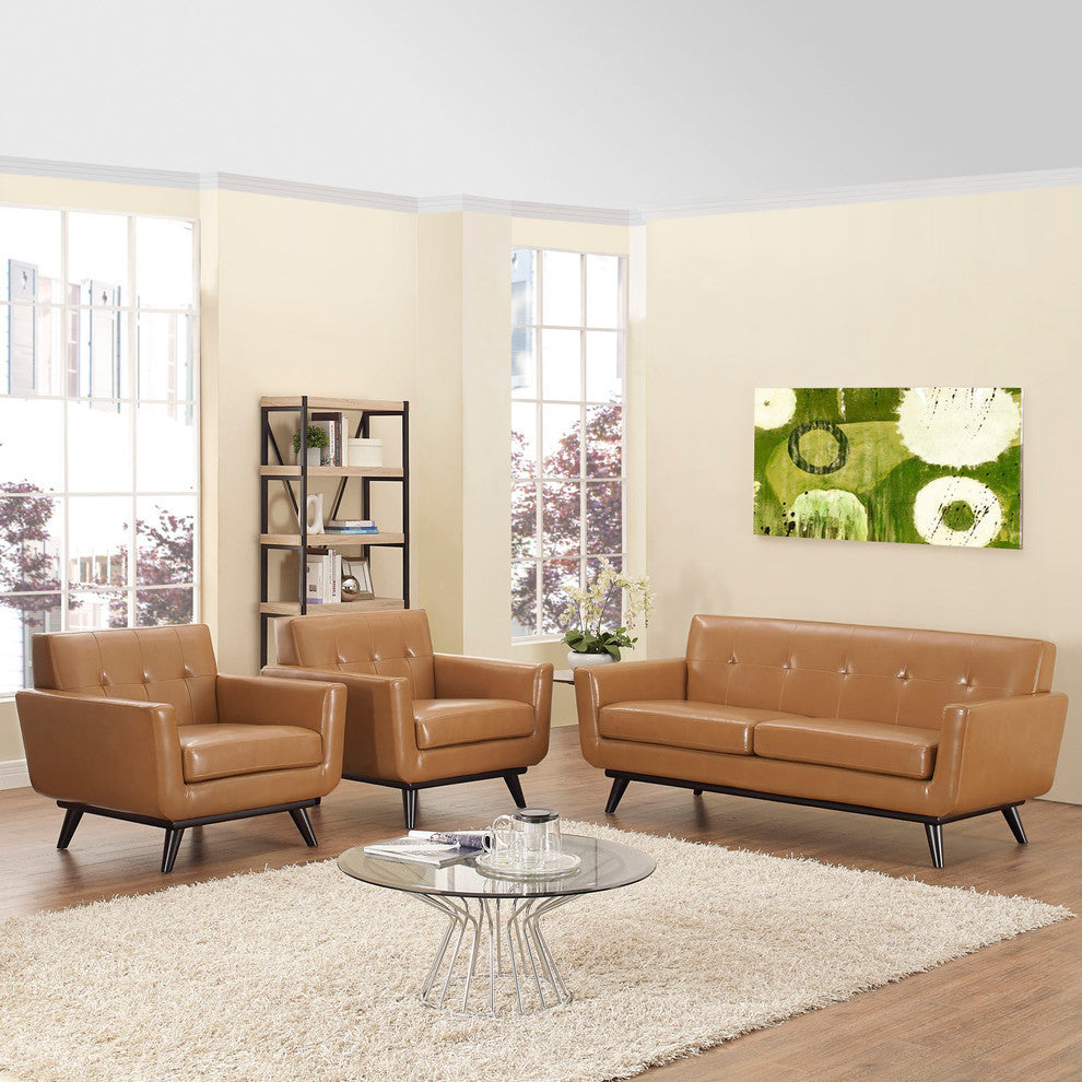 Modern Urban Contemporary 3-Piece Set Leather Living Room Set, Tan Leather