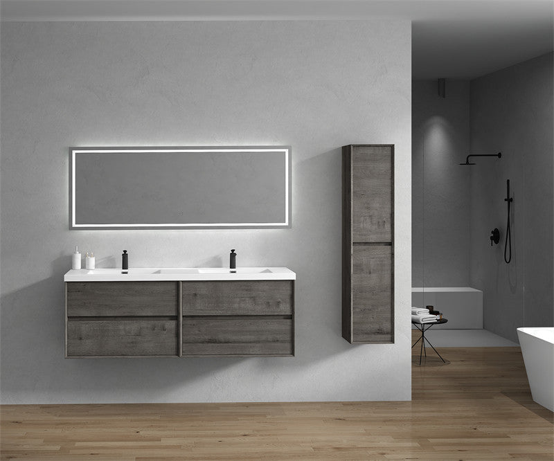 Ashley 72'' Floating Vanity, Acrylic Top, Double Sink, Smoke Oak