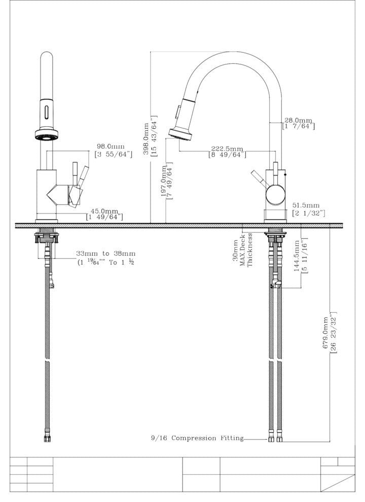 1-Handle Deck Mounted Pull Out Stainless Steel Kitchen Faucet, Matt Black
