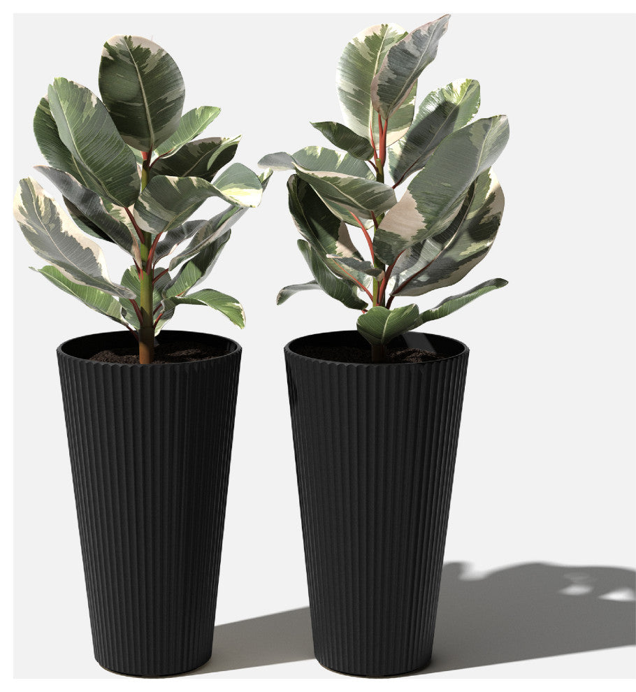 Veradek Demi Series Tall 26" Planter, Black, 2 Pack