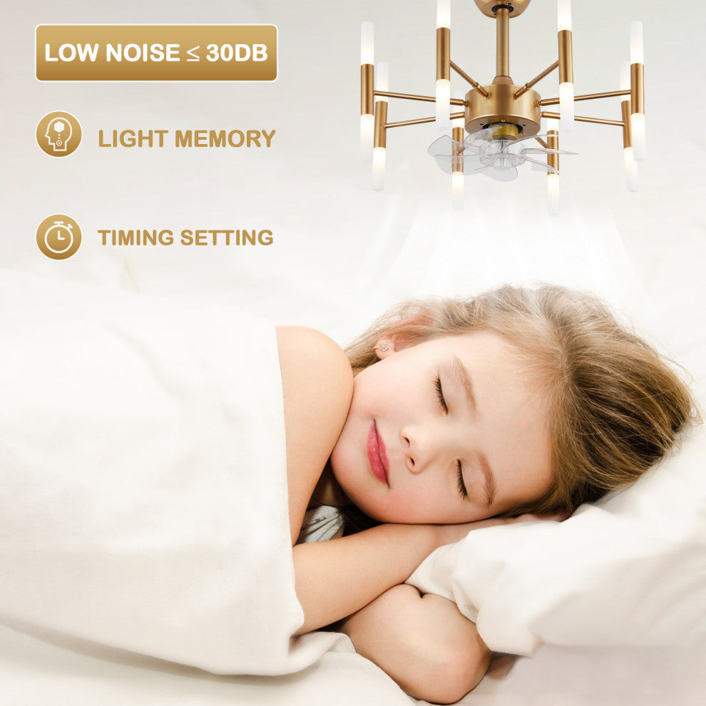 CurveCurio 24" Dark Gold Modern Ceiling Fan w 8 Lights