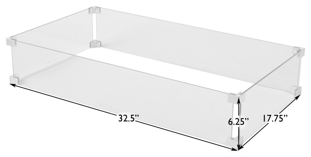Tempered Glass Wind Guard For Rectangular Fire Pits
