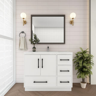 Victoria 42" Solid Wood Bath Vanity Right Side Drawers, Glossy White