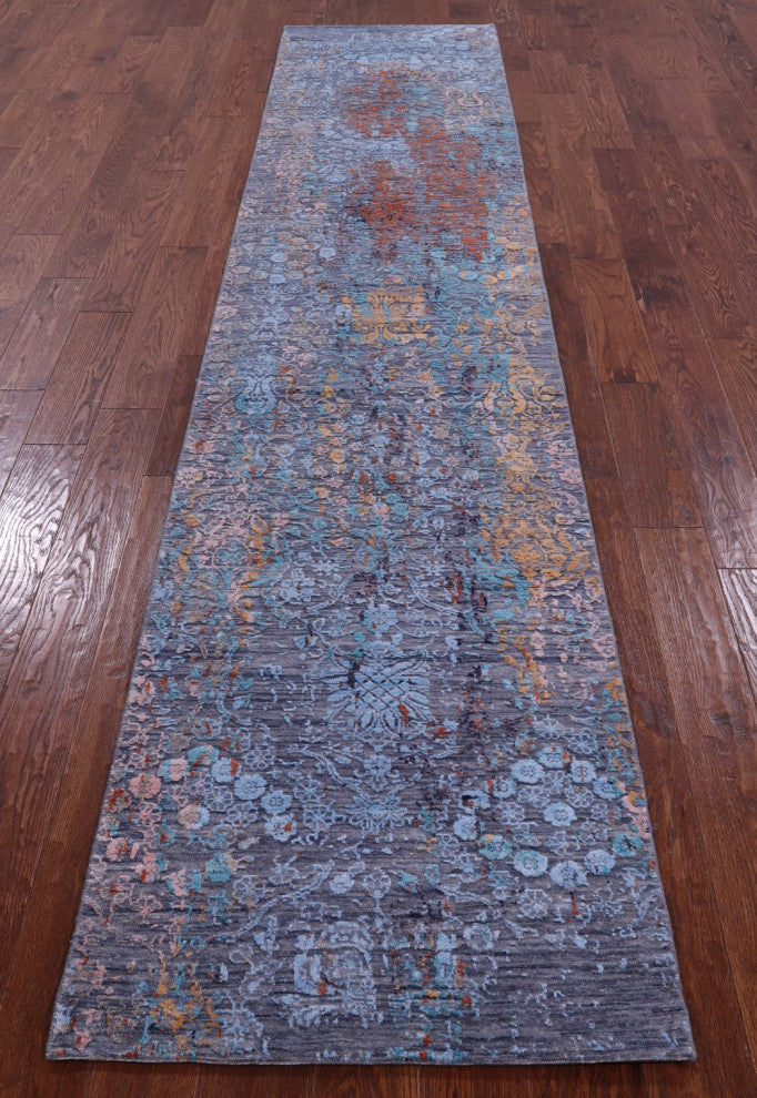 2' 6" X 12' 0" Runner Handmade Wool and Silk Modern Rug Q11827