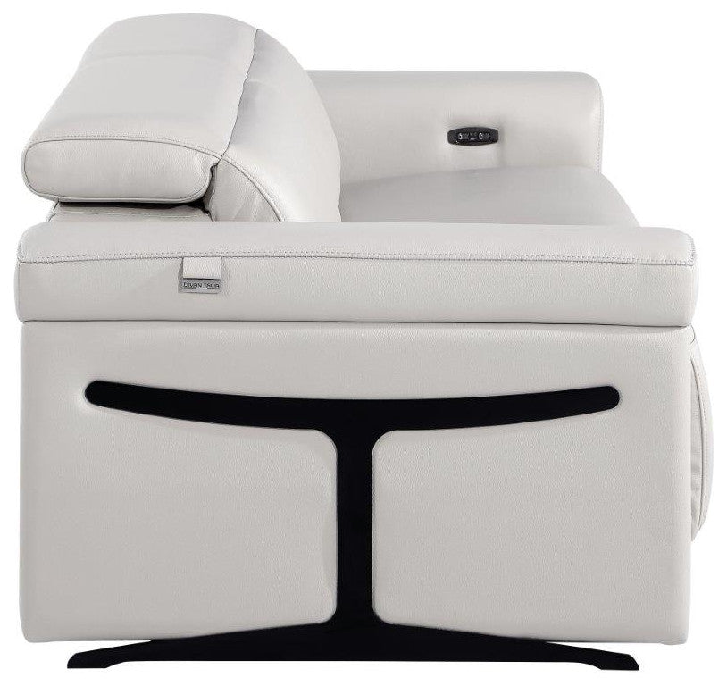 Augusto Top Grain Power Reclining Italian Leather Sofa, Light Gray