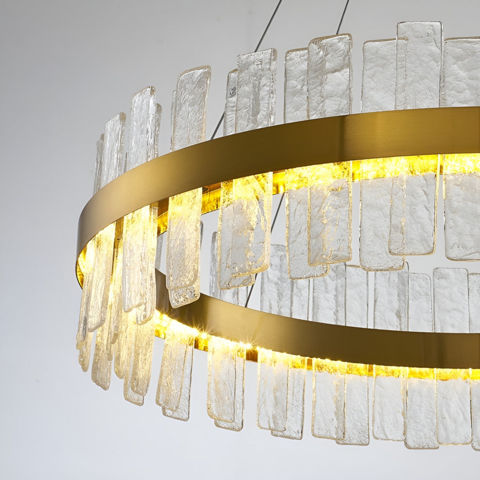 Ieper | Gold Glass Round Led Chandelier for Living Room, 24"