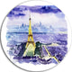 Eiffel Tower On Blue Background, Painting Round Wall Art, 11"