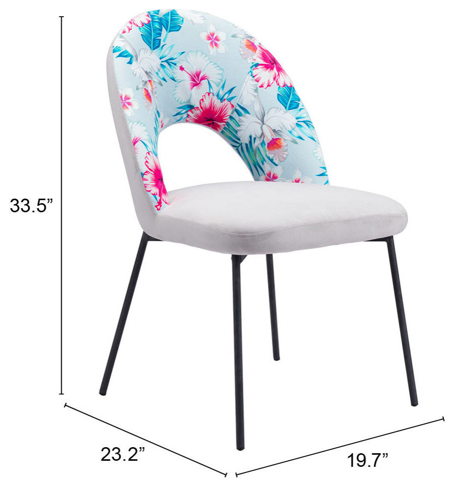 Dining Chair, Set of 2, Steel Metal, Fabric, Gray, Black, Cafe Bistro