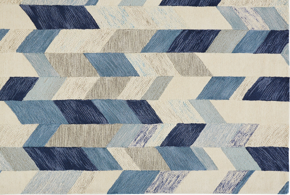 Weave & Wander Oria Tufted Blue/Ivory Rug, Blue/Ivory, 9'-6" X 13'-6"