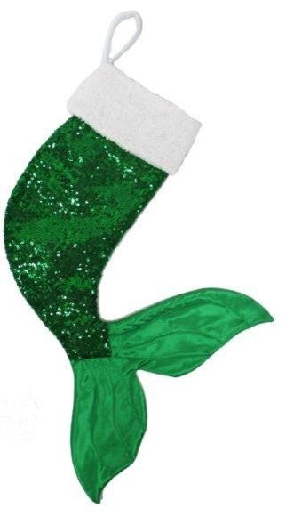 Mermaid Tails Blue and Green Sequins Christmas Holiday Shaped Stockings Set of