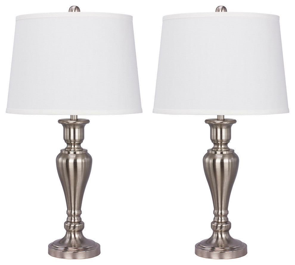 Brushed Nickel Metal Table Lamps, Set of 2, 26.5"