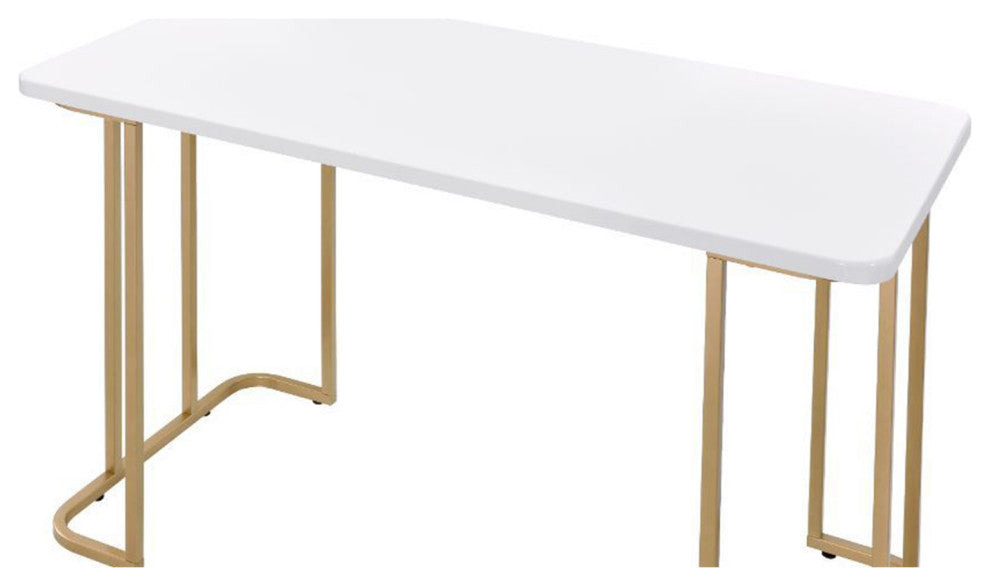 Writing Desk With Gold Base, White
