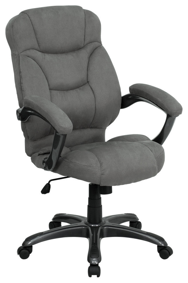 High Back Gray Microfiber Contemporary Executive Swivel Chair With Arms