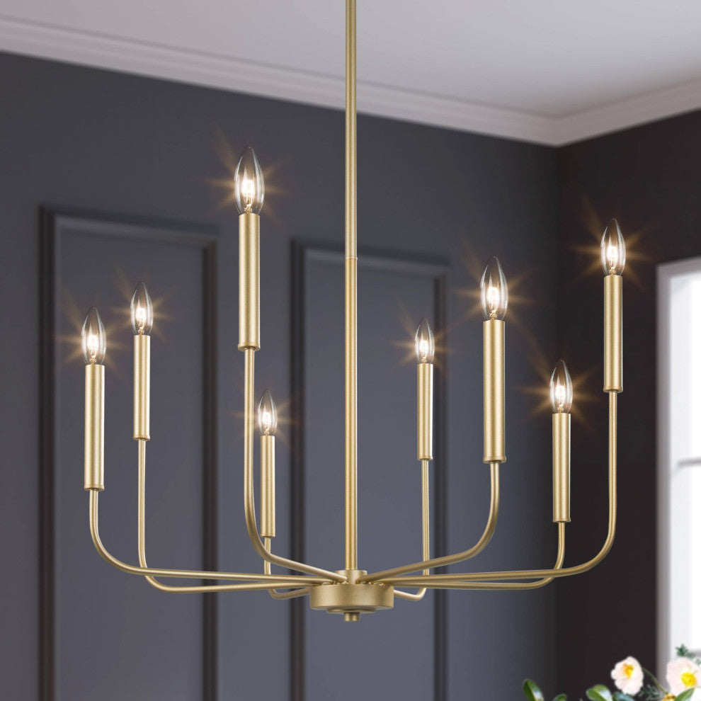 LNC 8-Light Antique/Vintage Finish Modern Candlestick Chandelier 36"H, Gold