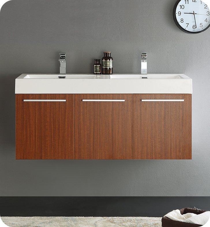 Fresca Vista 48" Double Sink Bathroom Vanity, Teak