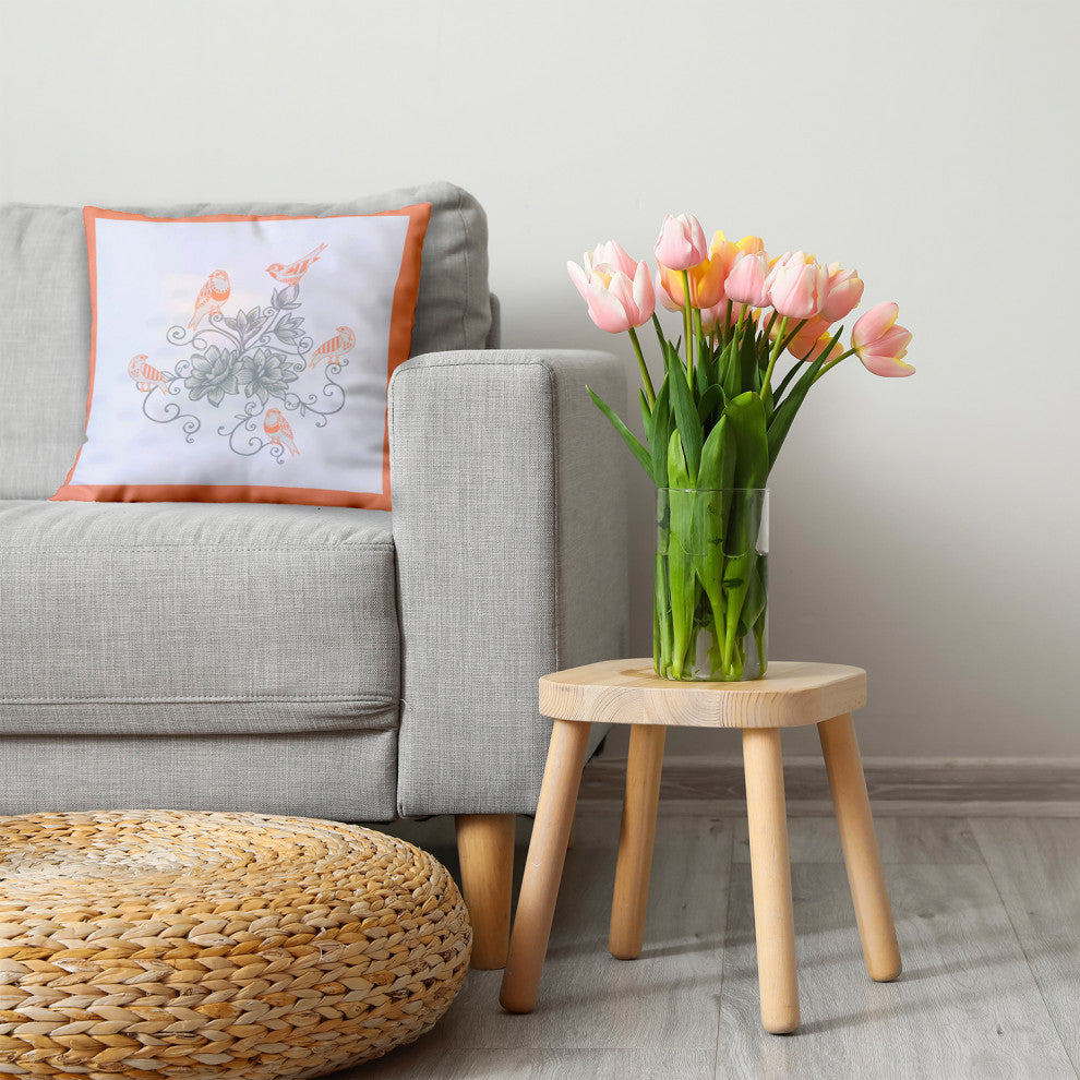 Birds And Flowers Decorative Throw Pillow, Coral, 20"x20"