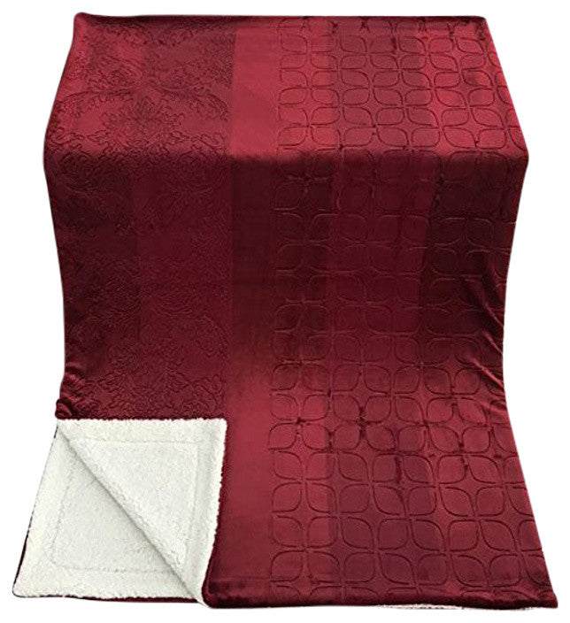 Tache Embossed Super Soft Warm Solid Merlot Red Sherpa Throw Bed Blanket, 90x90