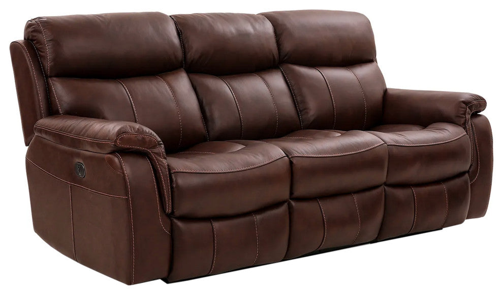 Montague Dual Power Reclining Sofa, Brown Genuine Leather