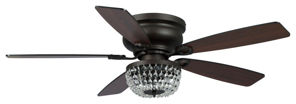 48 in. New Bronze Flush Mount Crystal Ceiling Fan with Light Kit and Remote