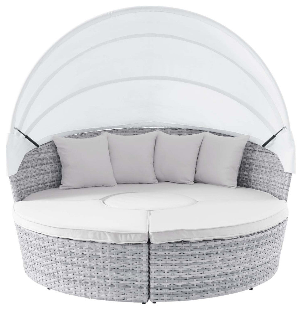 Lounge Daybed Sofa Bed, Gray White, Rattan, Wicker, Modern, Outdoor Patio