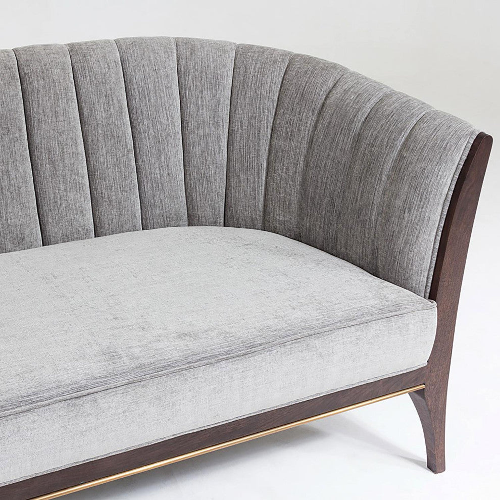 Luxe Textured Silver Gray Channel Back Sofa Vintage Style Retro Curved 3 Seat