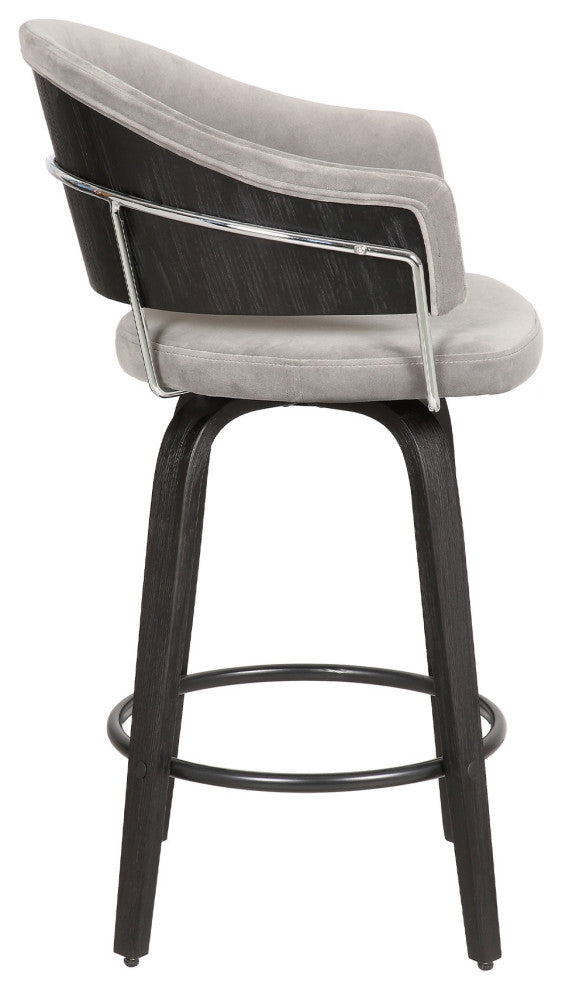 26" Light Gray Faux Leather Bar Stool With Black Brushed Frame