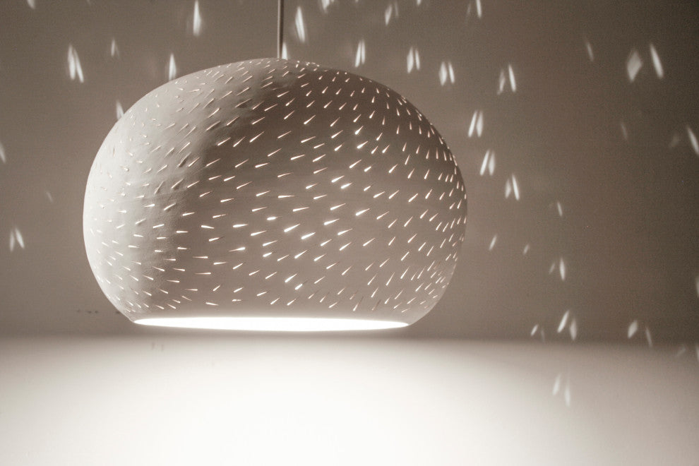 Ceiling Light: Large Claylight Pendant, Line Pattern, Led Bulb