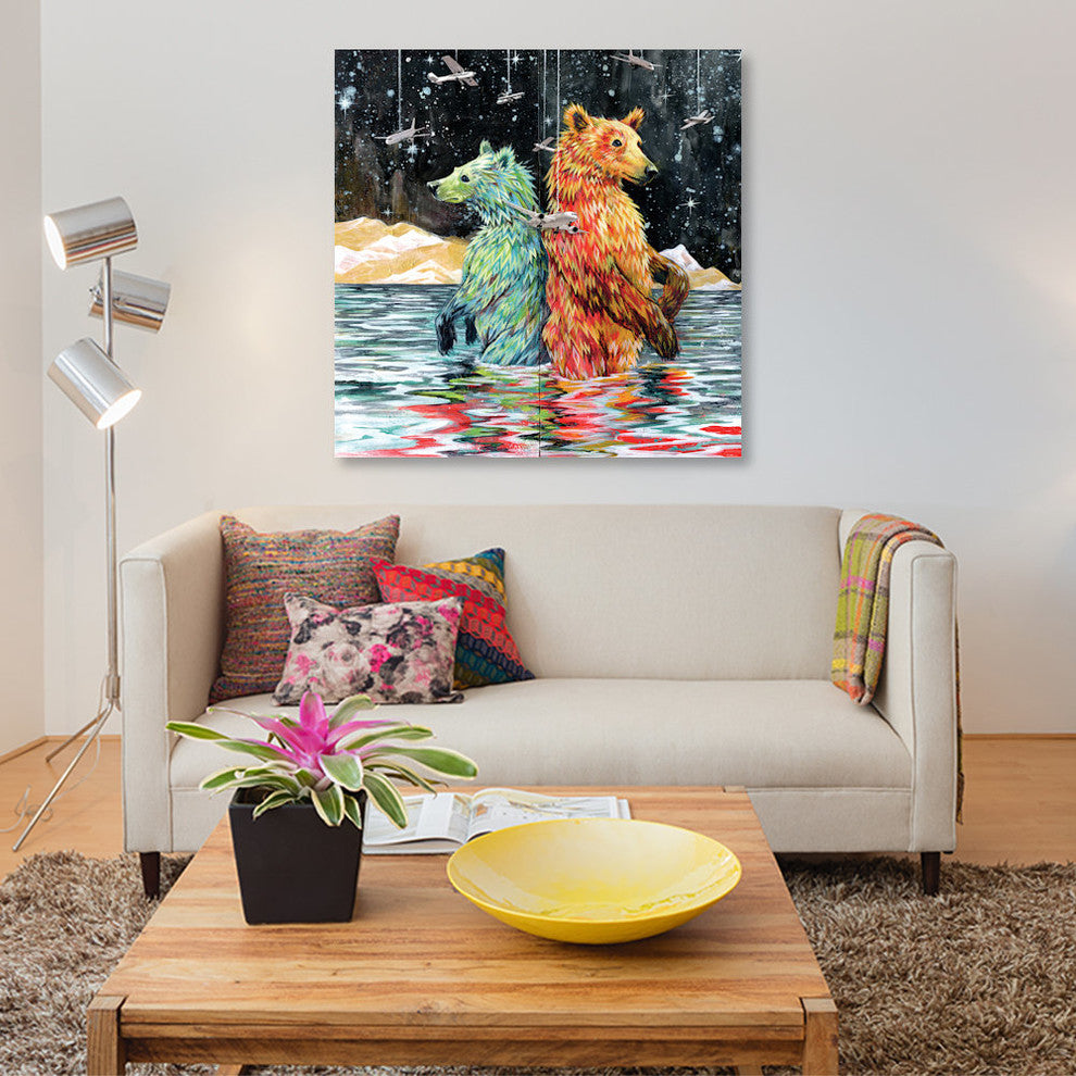 "Bear Back" by Black Ink Art, Canvas Print, 37"x37"