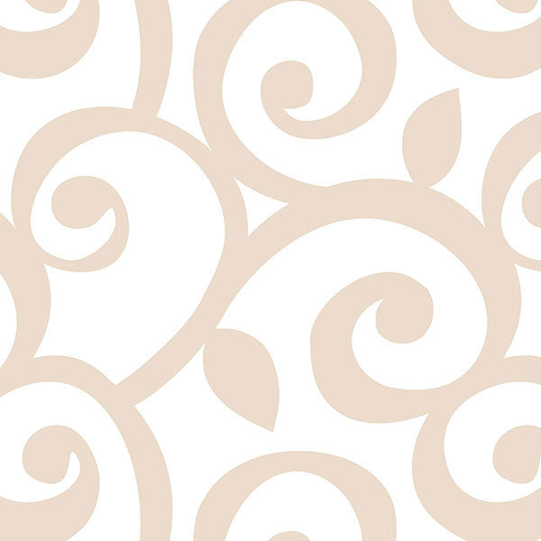 Modern Scroll Wallpaper, Taupe and White, Set of 3 Bolts