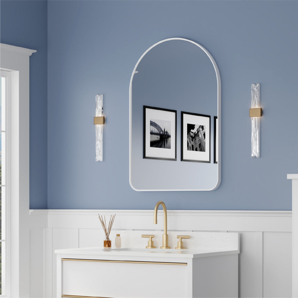 24"x36" Arched Bathroom Wall-mounted Mirror with Aluminum Frame, White