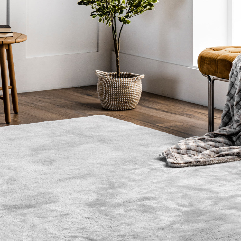 nuLOOM Loni Solid Machine Washable Shag Area Rug, Light Grey, 2'x3'