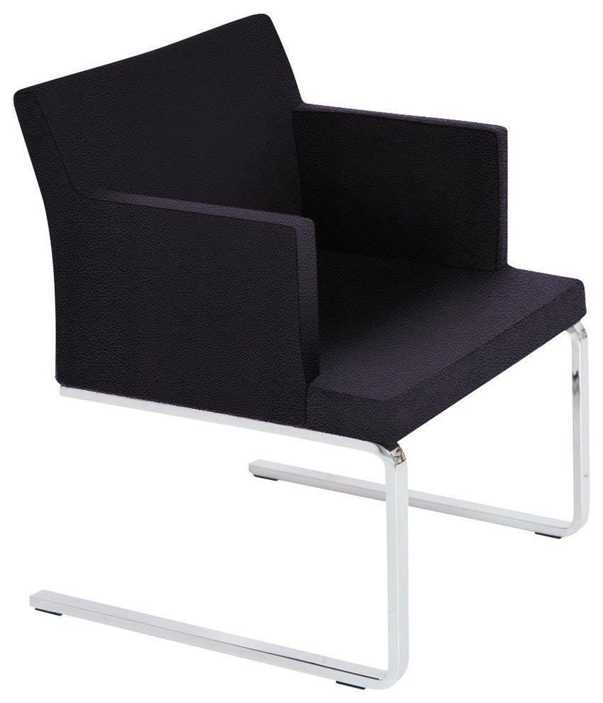 Soho Flat Lounge Chair, Chrome Plated Solid Steel Base, Black Leatherette