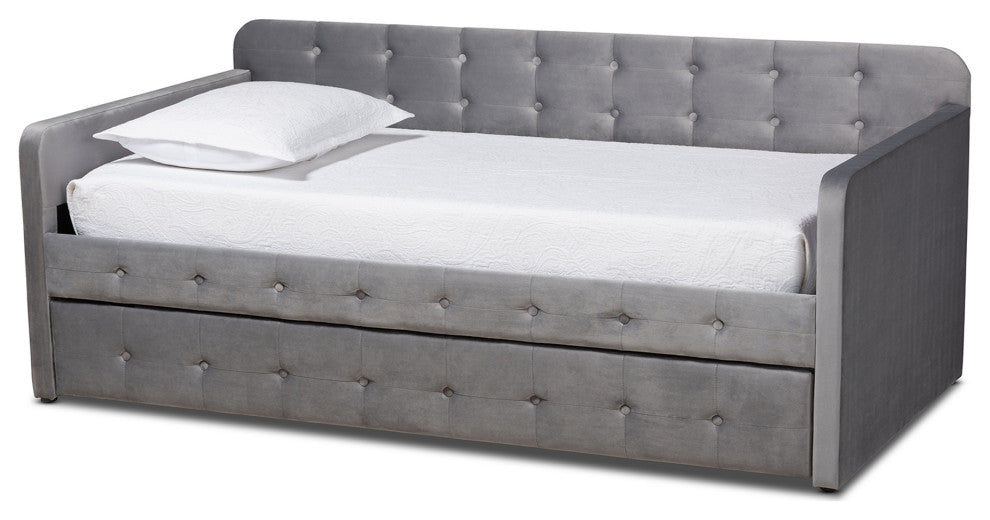 Rosecranz Gray Velvet Modern Glam Daybed With Trundle