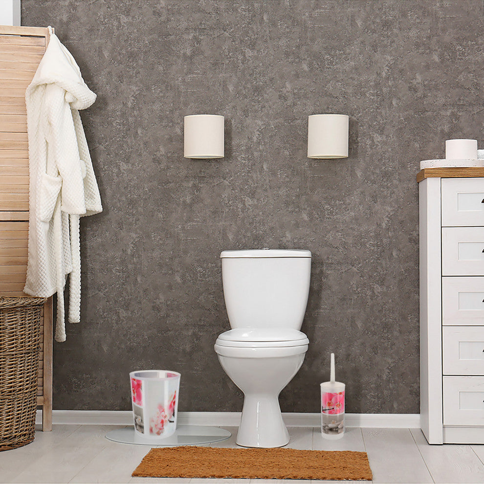 Bathroom Accessory Set - Decorative Plastic Waste Basket and Toilet Brush, Orchid