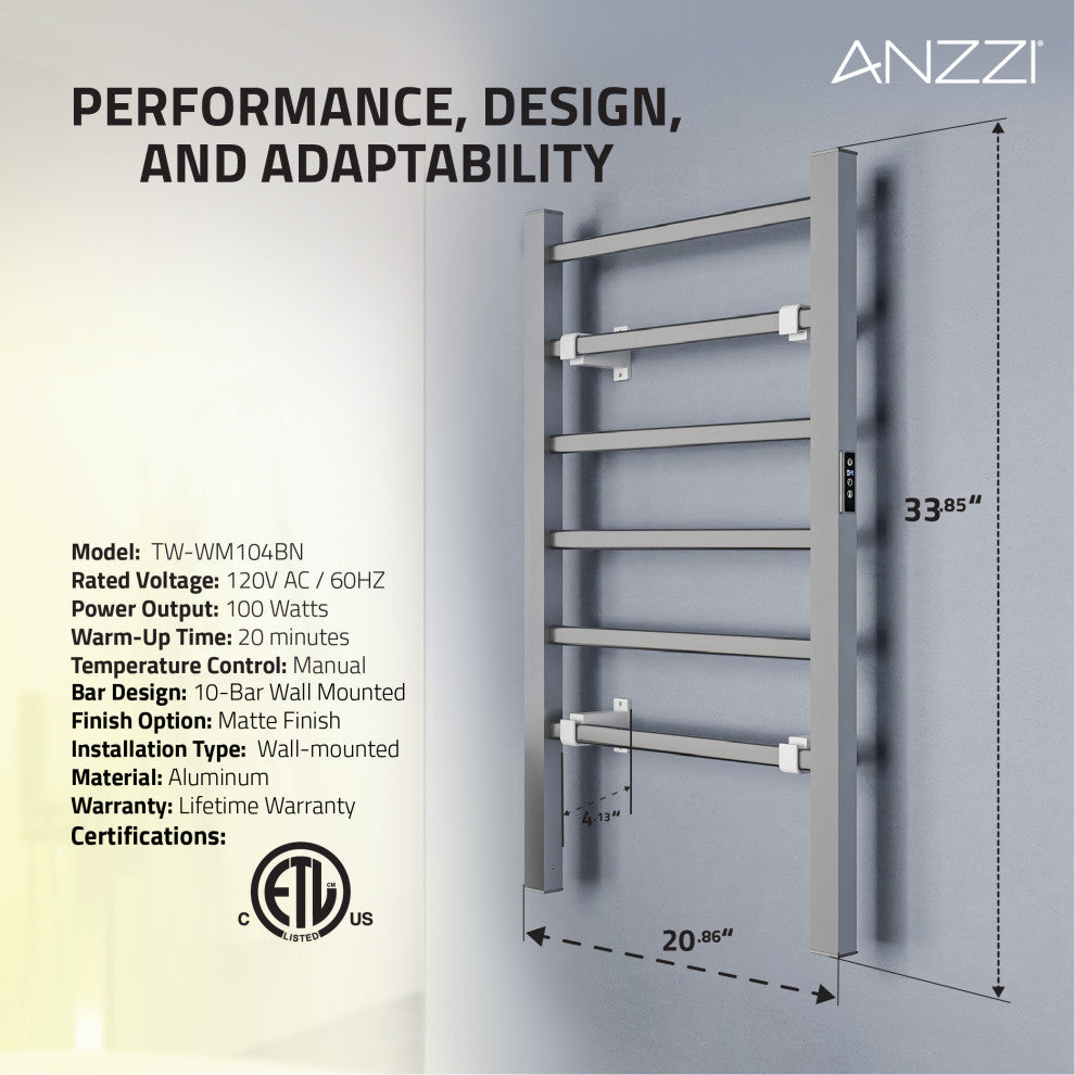 ANZZI Naples 6-Bar Aluminum Wall Mounted/Free Standing Electric Towel Warmer