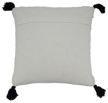 Striped Pillow With Tassel Corners Design, Black/White, 20", Poly Filled