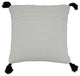 Striped Pillow With Tassel Corners Design, Black/White, 20", Poly Filled