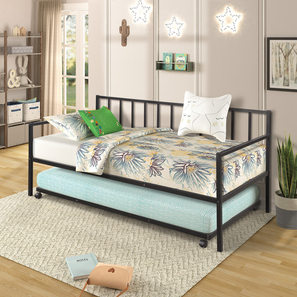 Gewnee Metal Twin Size Daybed with Trundle in Black
