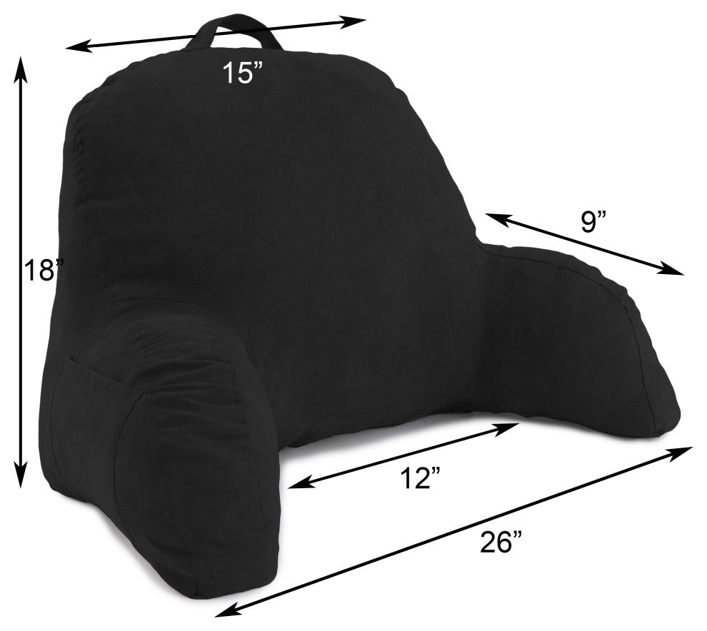 Black Microsuede Reading Pillow and Support Bed Backrest Pillow With Arms