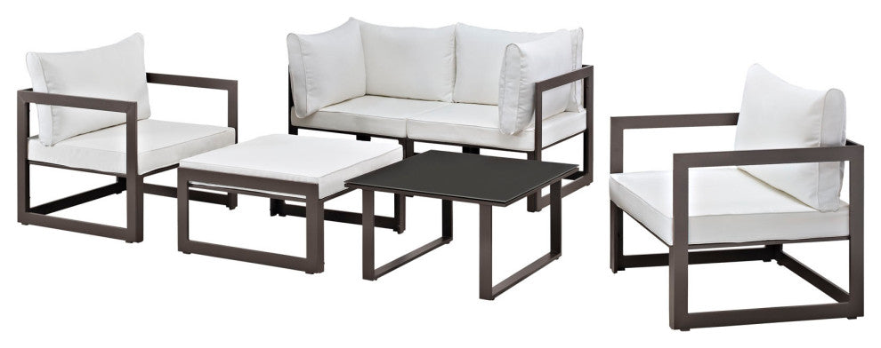 Brown White Fortuna 6-Piece Outdoor Patio Sectional Sofa Set
