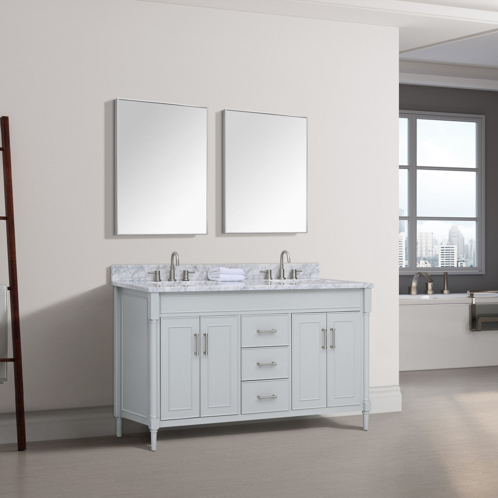 Avanity Bristol 60" Vanity Combo in Light Gray and Carrara White Marble Top