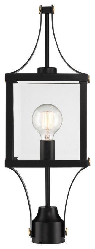 Raeburn 1-Light Outdoor Post Lantern, Matte Black and Weathered Brushed Brass