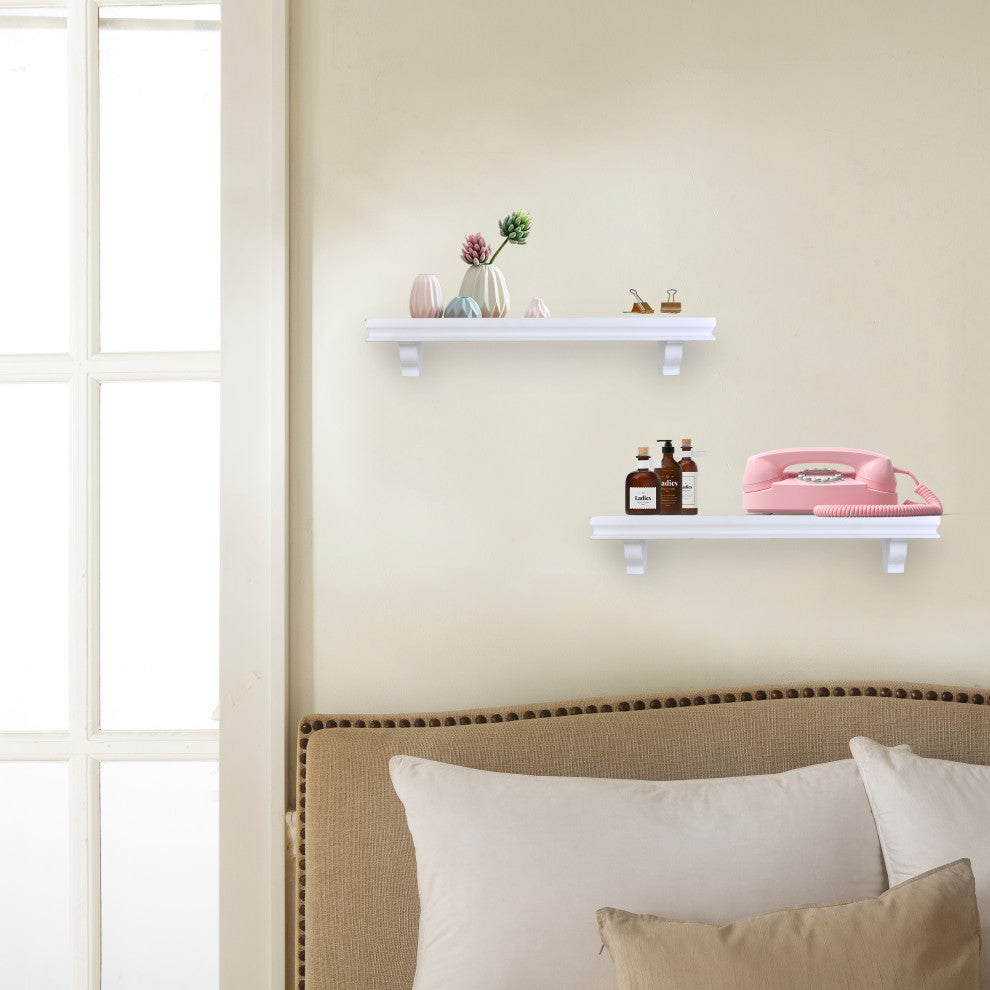 Danya B. Decorative 24" Floating Wall Decor Display Shelves, Set of 2, White