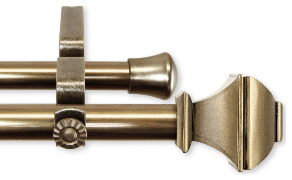 Maryland Double Curtain Rod 13/16" 48-84", Antique Brass