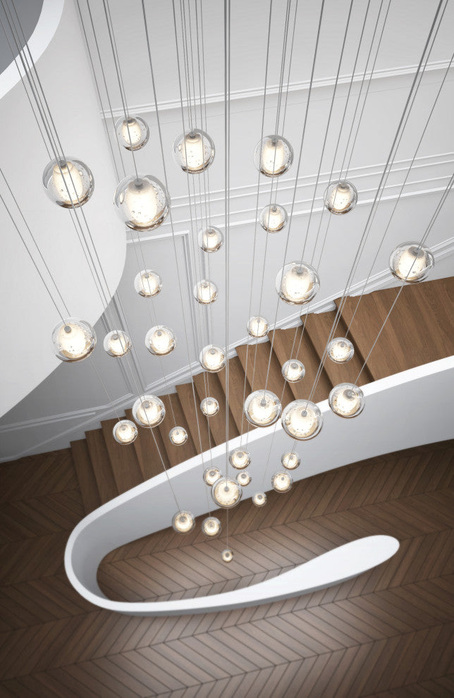Modern Crystal Ball Long Raindrop Chandelier for Entrance Foyer Staircase, 36-Light
