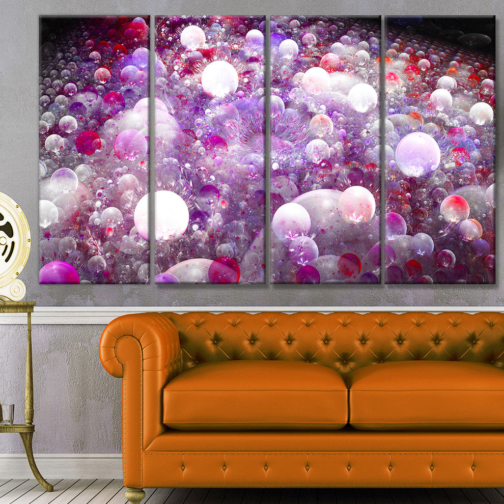 Red Fractal Molecule Pattern, Abstract Wall Art Canvas, 48"x28", 4 Panels