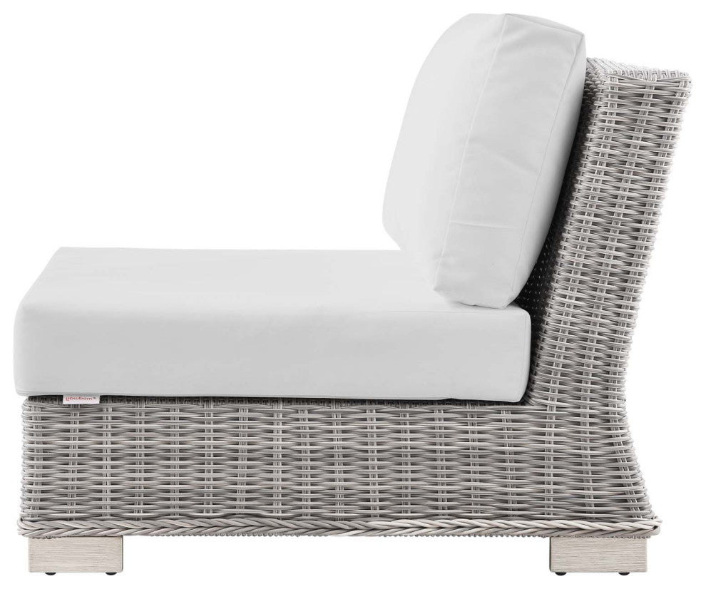 Lounge Sectional Sofa Chair Table Set, Rattan, Wicker, Gray White, Outdoor